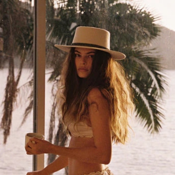 Lack Of Color Cream Wide Brim Fedora with Grey Band main image 4